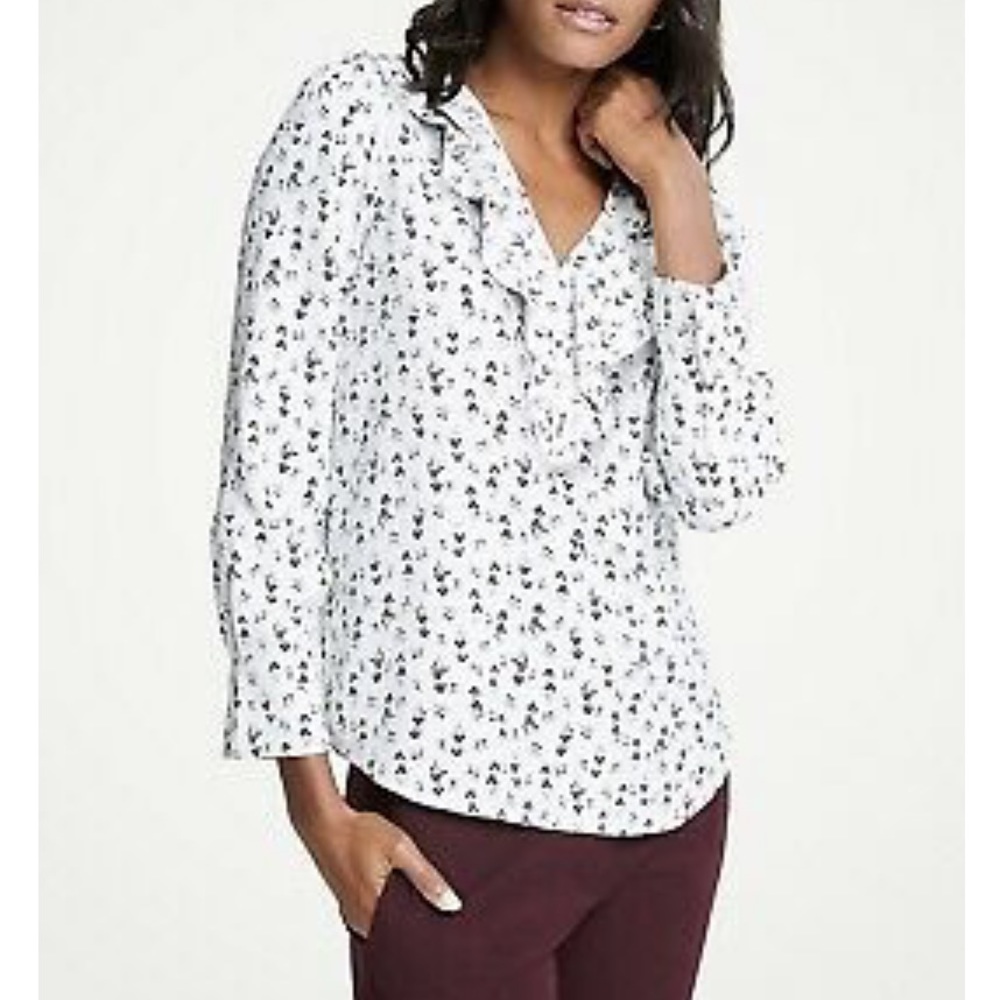 Ann Taylor floral ruffle blouse.